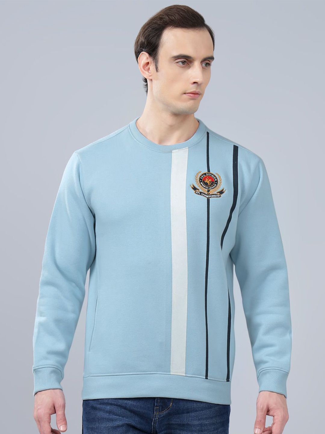 

Cantabil Men Striped Round Neck Pullover Sweatshirt, Blue