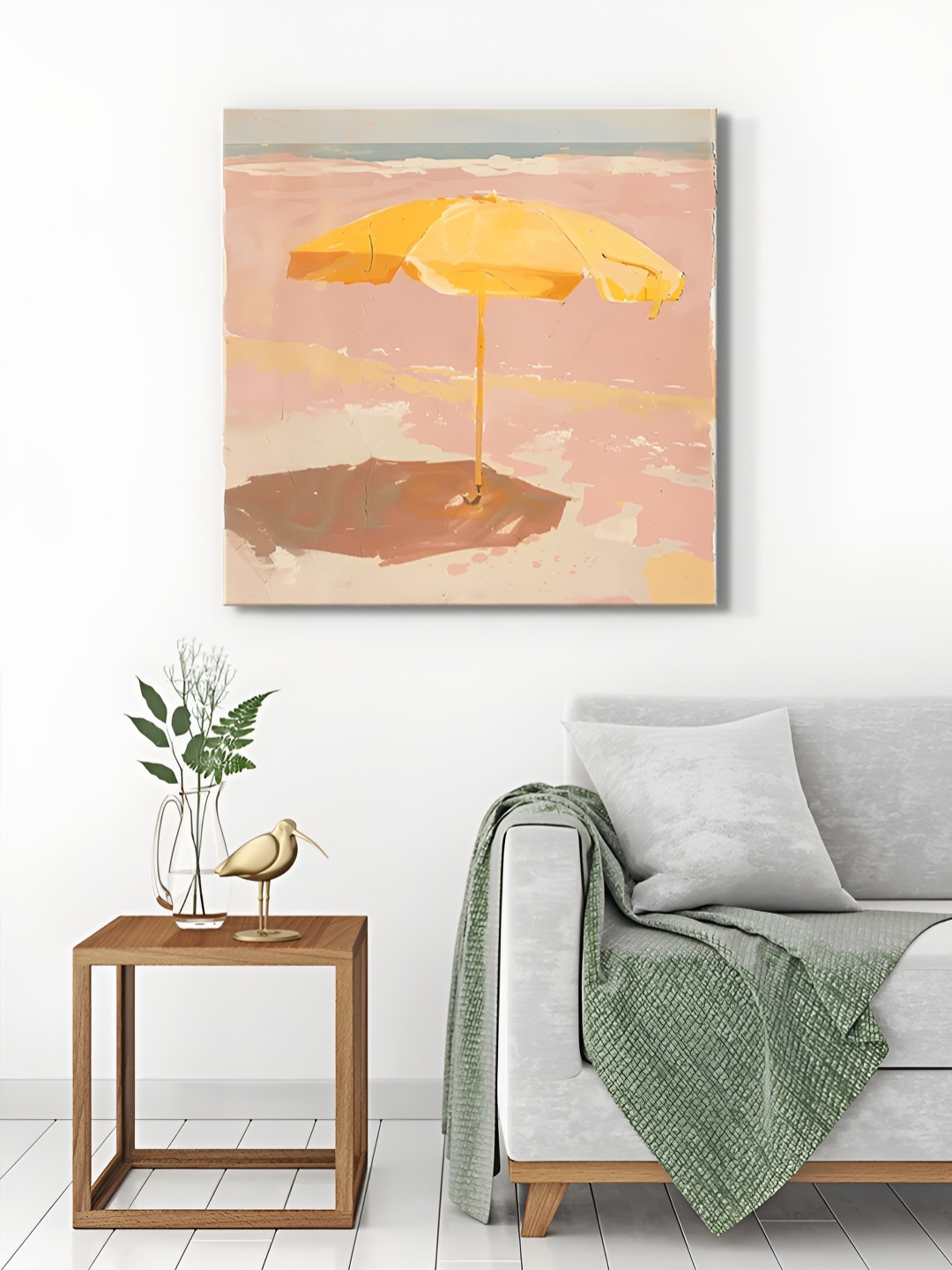 

999Store Beige & Brown Beach Umbrella Canvas Painting Wall Art