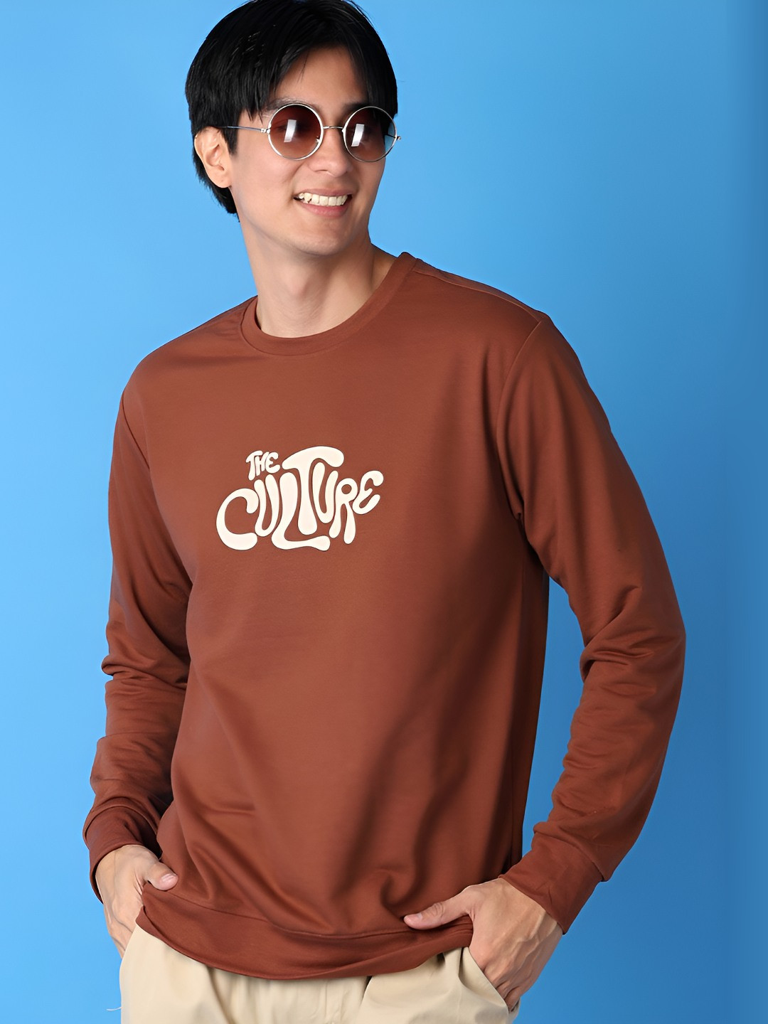 

V-Mart Men Typography Printed Round Neck Cotton T-shirt, Brown