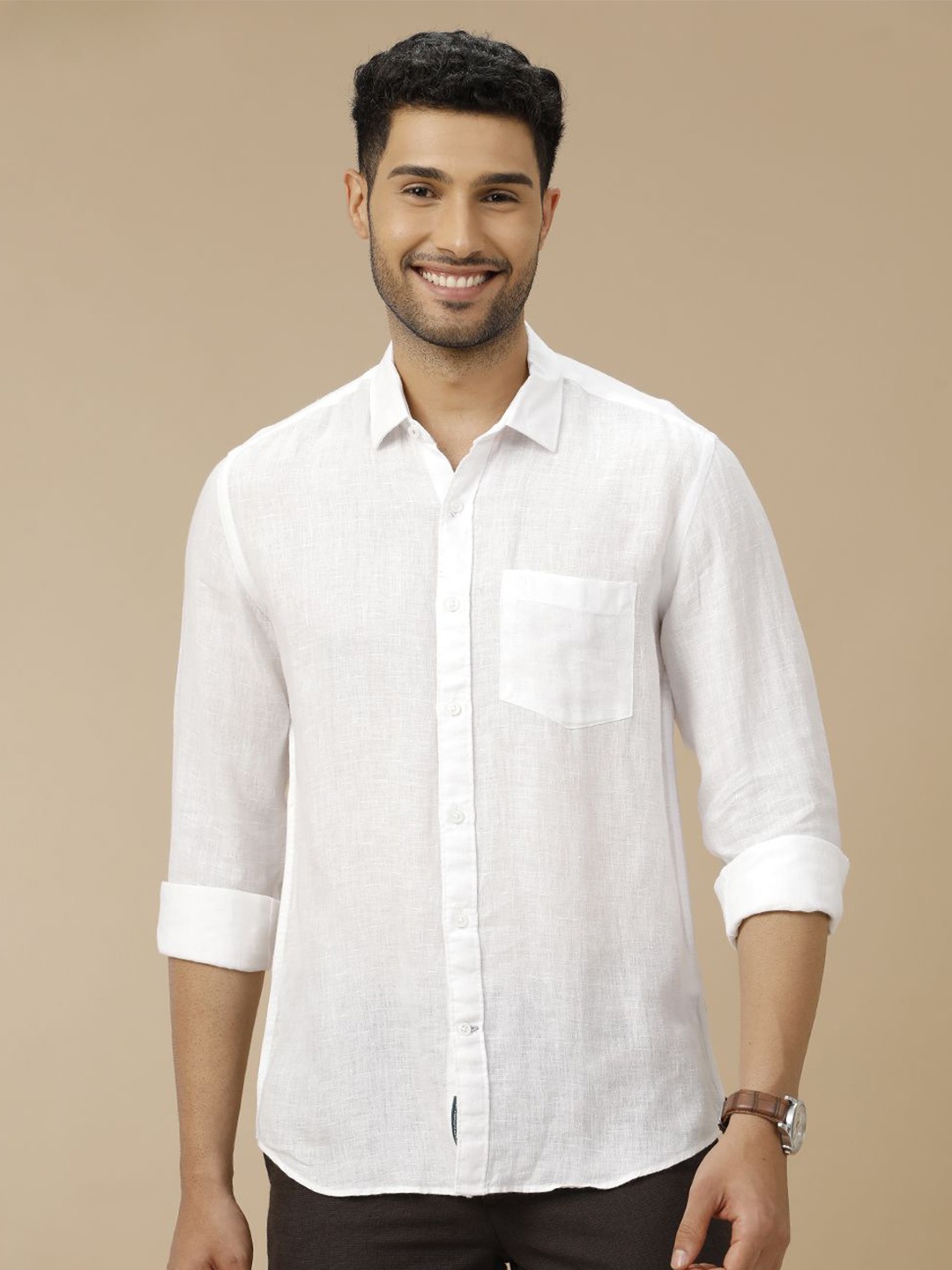 

Linen Club Men Pure Linen Slim Fit Opaque Casual Shirt, White