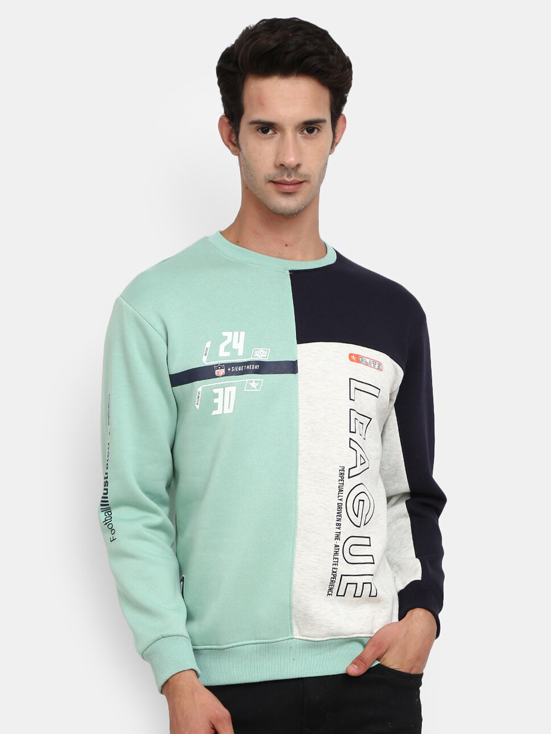 

V-Mart Men Sea Green Colourblocked Sweatshirt