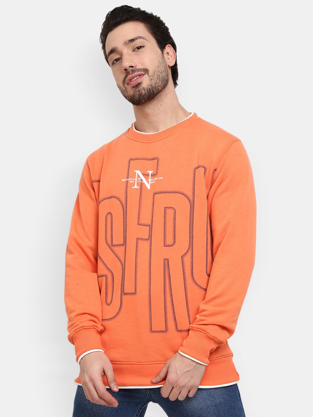 

V-Mart Men Orange Printed Sweatshirt