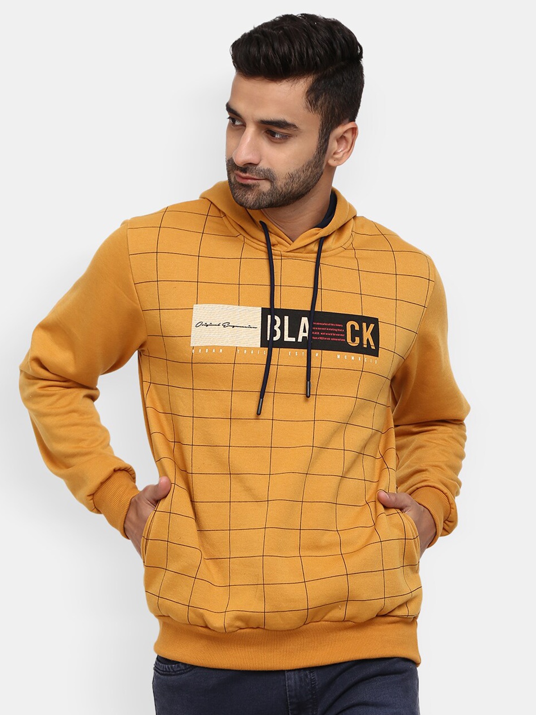 

V-Mart Men Gold-Toned Checked Sweatshirt