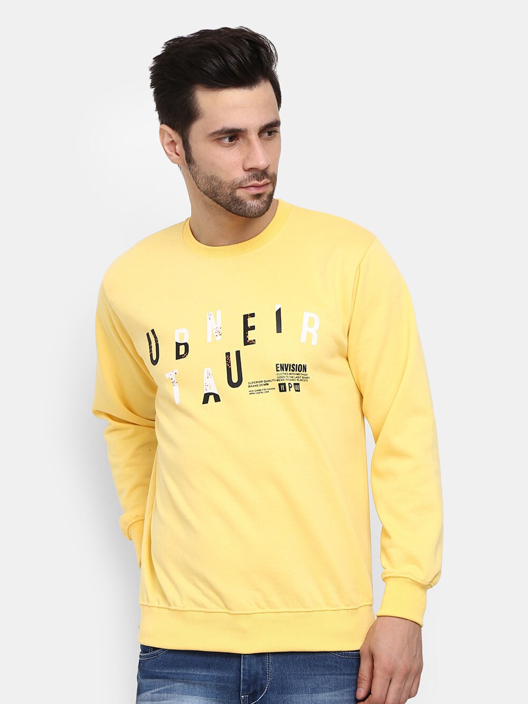 

V-Mart Men Yellow Printed Sweatshirt