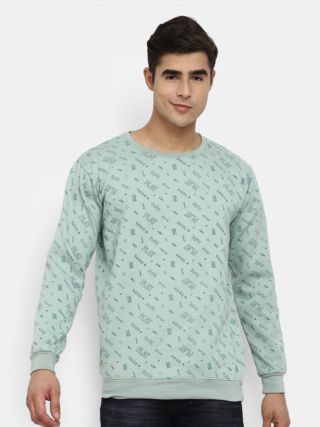 

V-Mart Men Sea Green Printed Sweatshirt