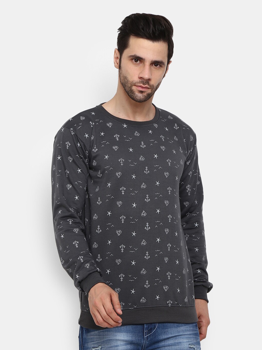 

V-Mart Men Grey Printed Sweatshirt