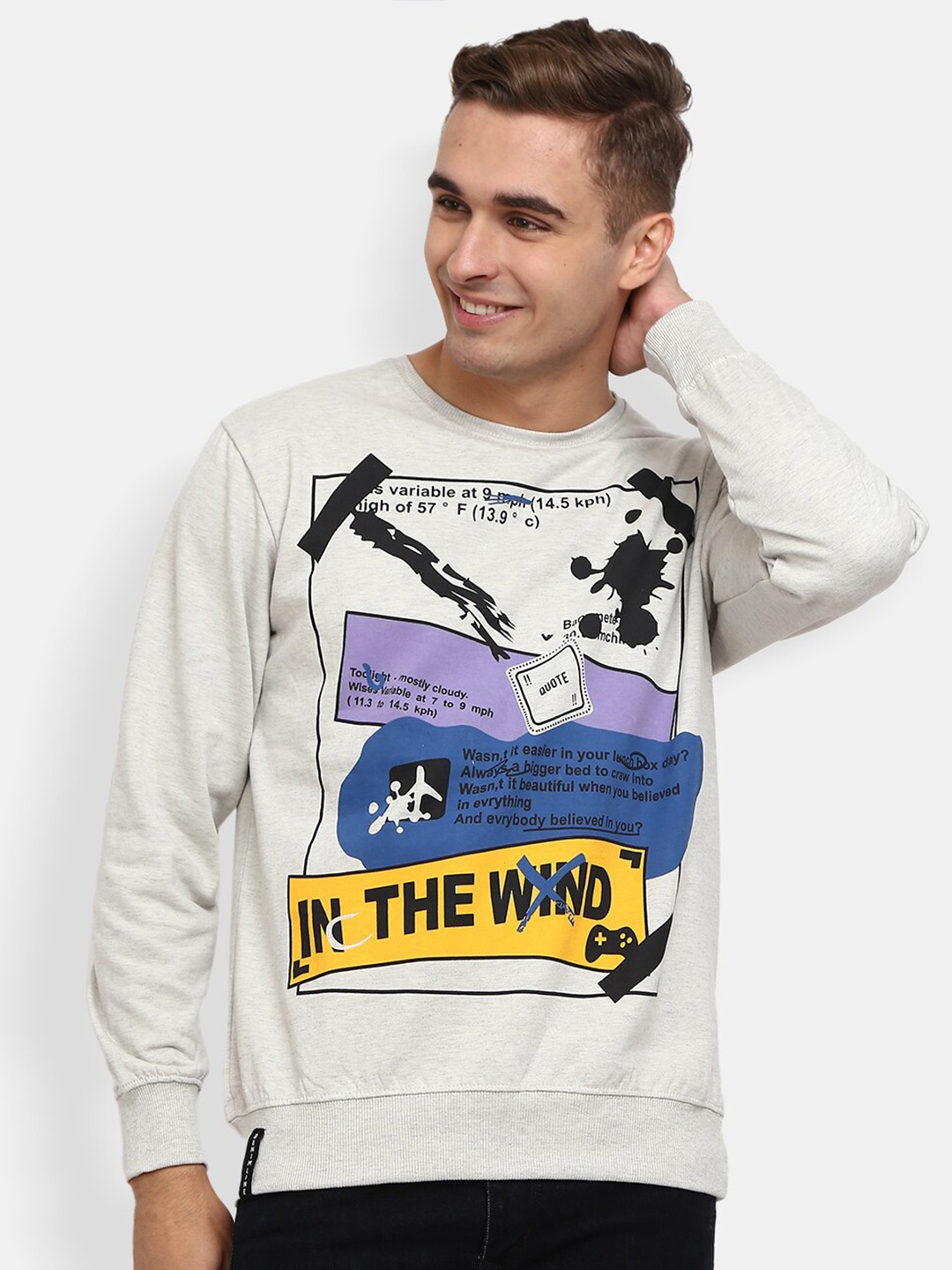 

V-Mart Men Beige Printed Sweatshirt