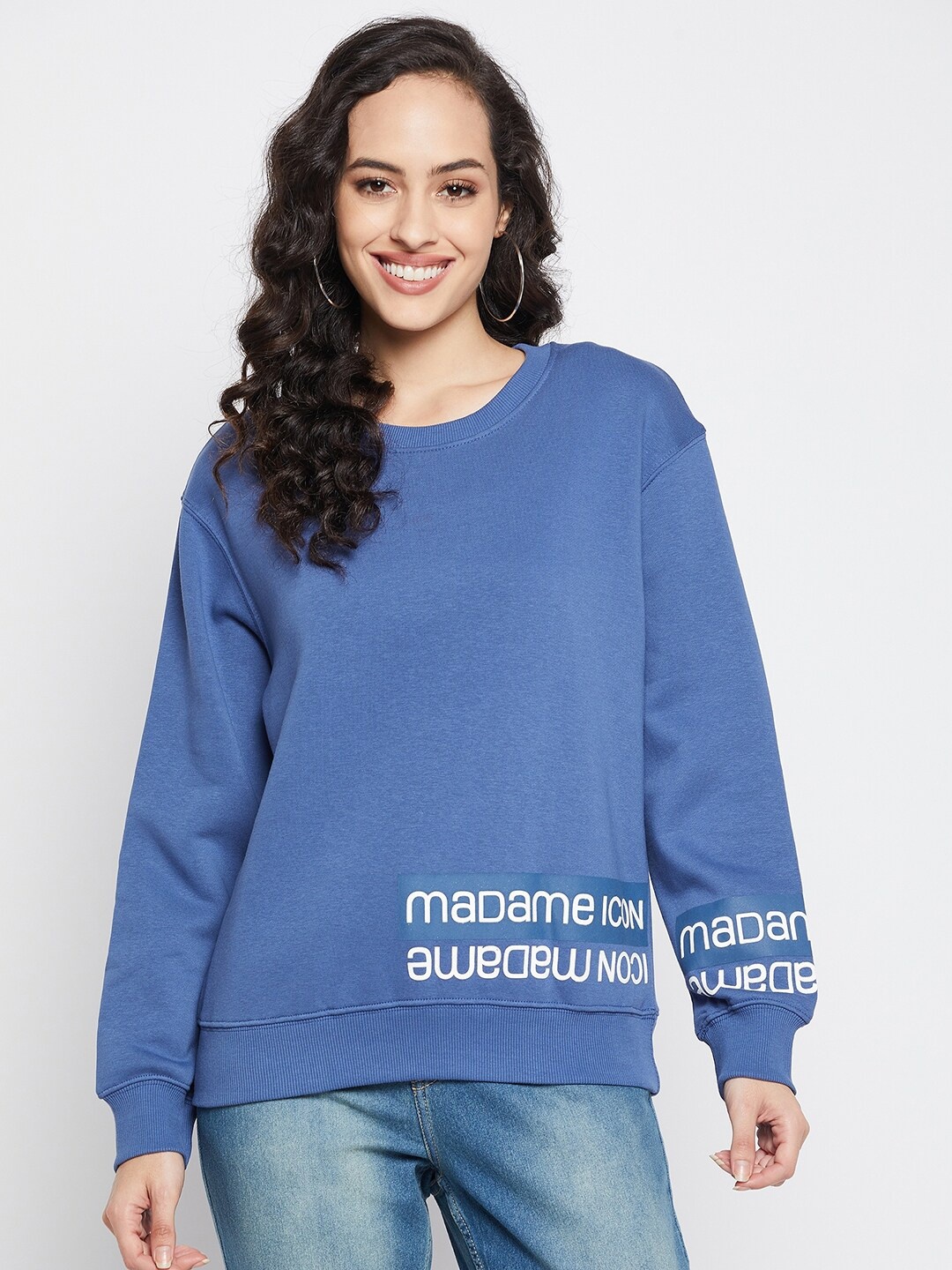 

Madame Women Blue Printed Sweatshirt