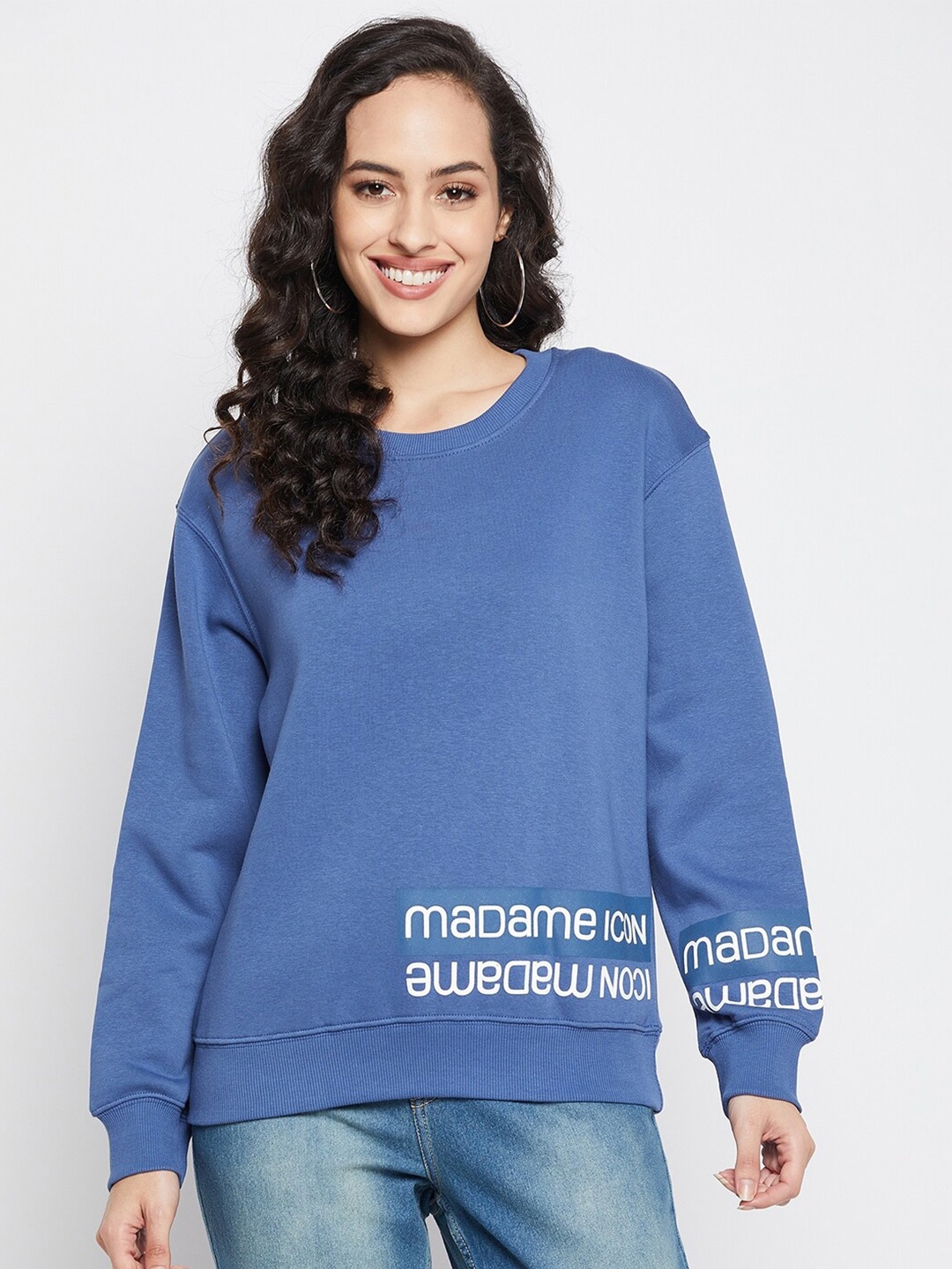 

Madame Women Blue Printed Sweatshirt