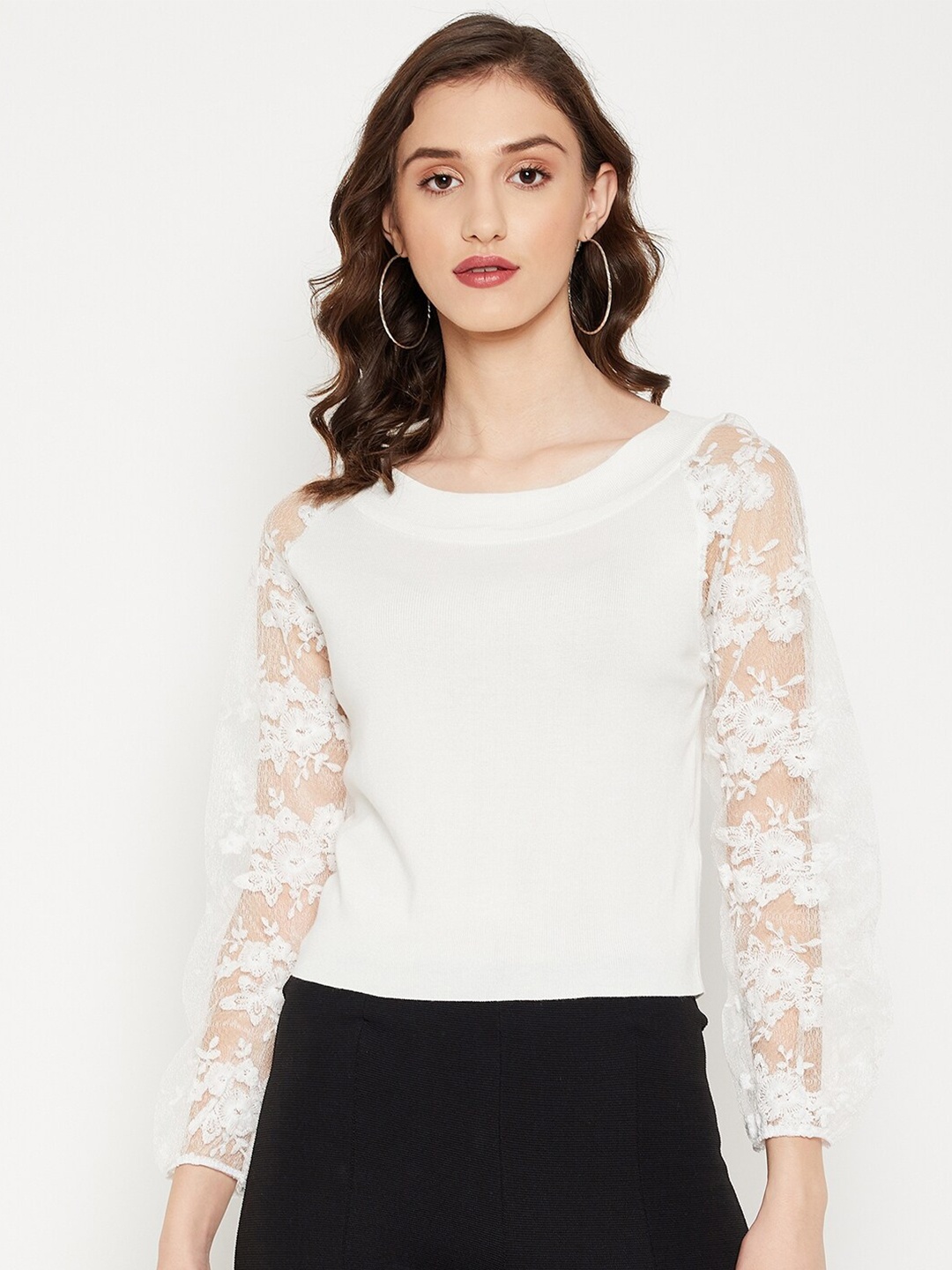 

Madame Women Off White Lace Inserted Top