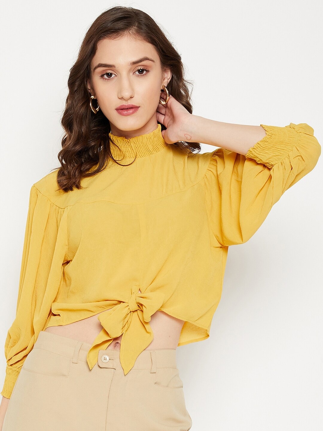 

Madame Yellow Tie Up Crop Top