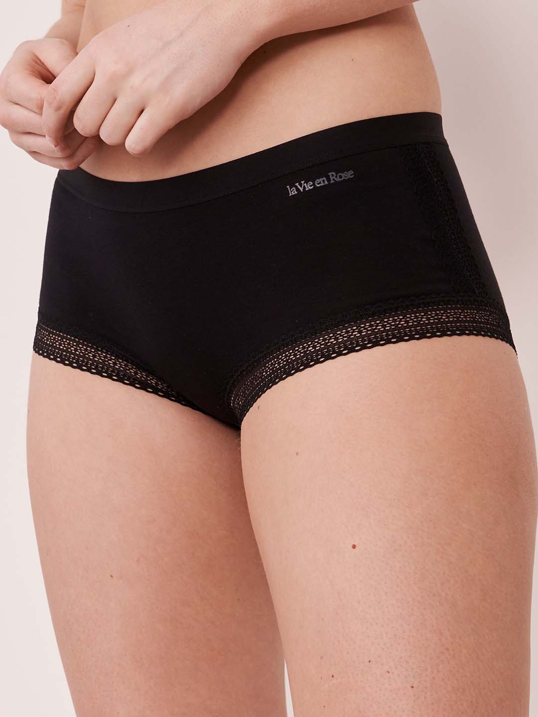 

La Vie en Rose Women Black Solid Cotton Boyshorts Briefs