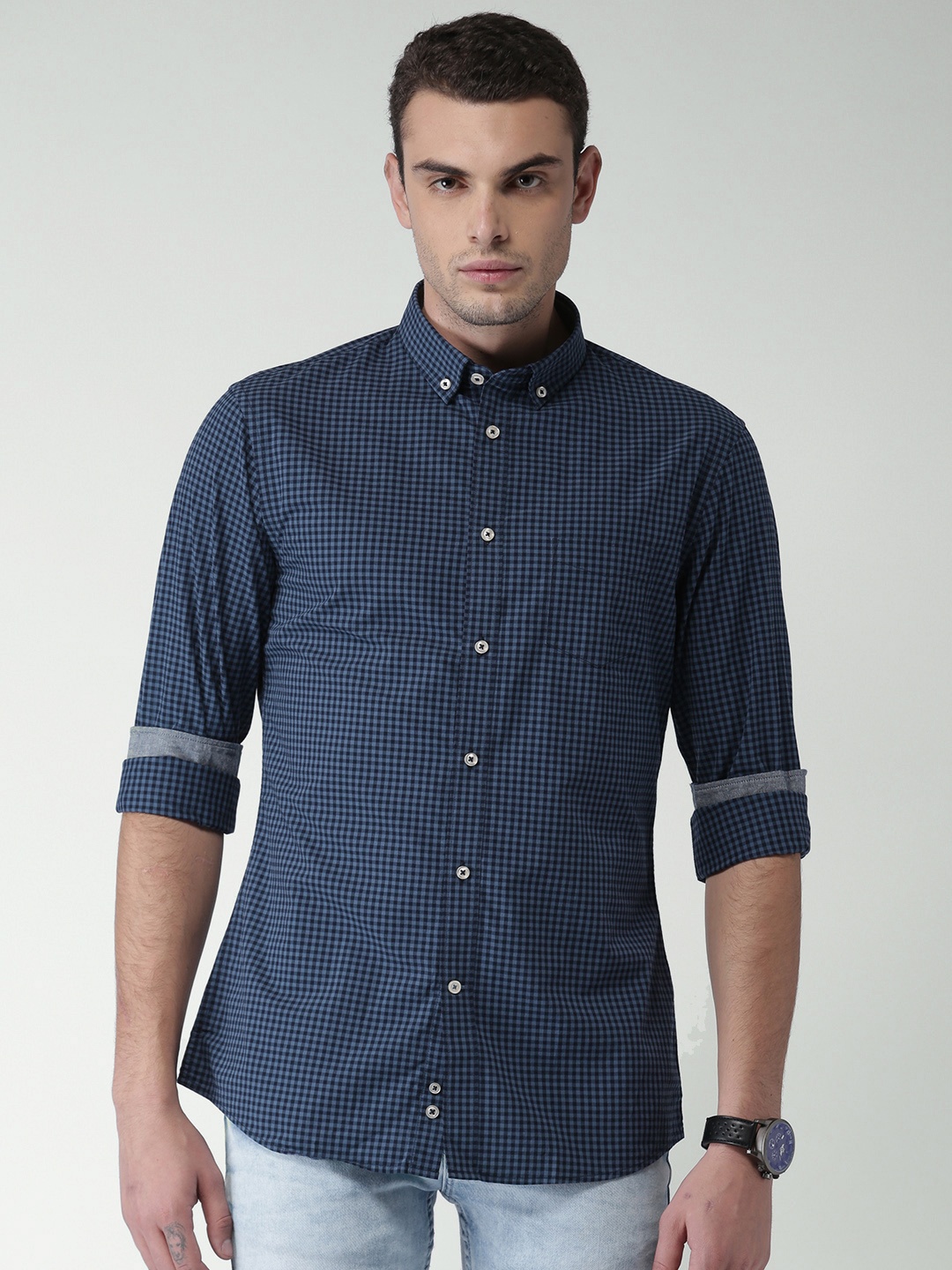 

Celio Men Blue Regular Fit Checked Casual Shirt