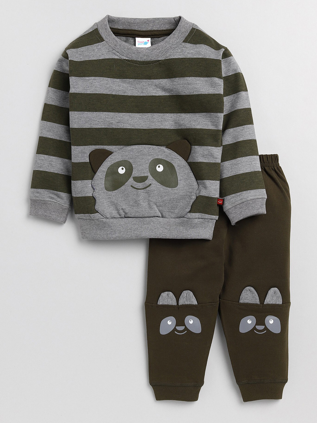 

Toonyport Unisex Kids Olive Green & Grey Printed Top with Trousers