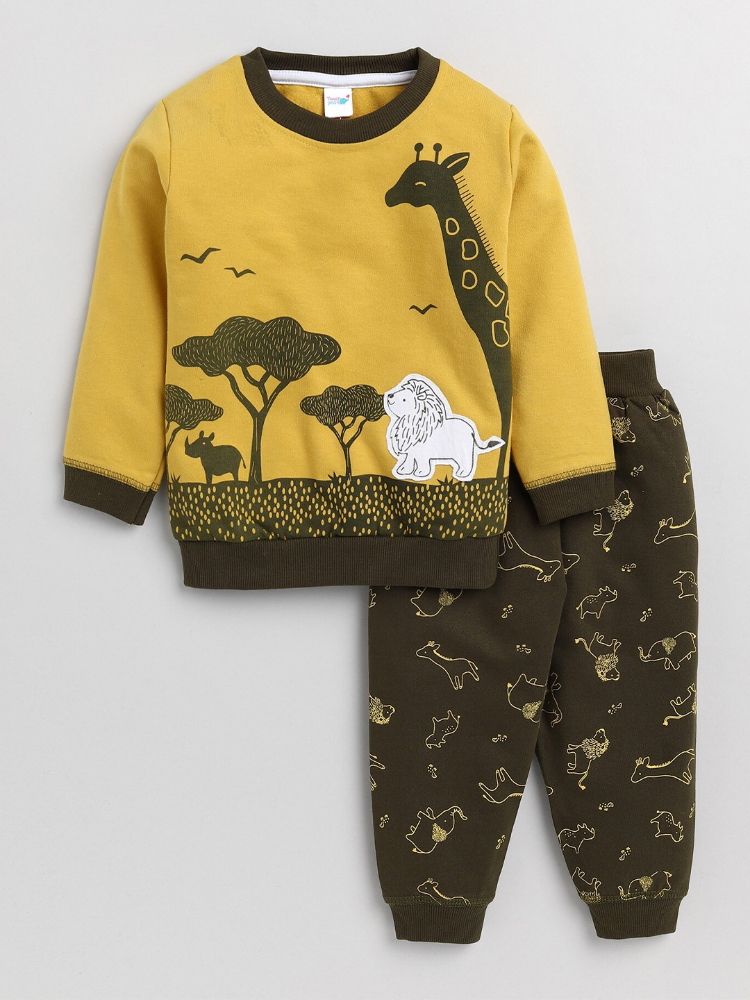 

Toonyport Unisex Kids Yellow & Brown Printed Top with Trousers