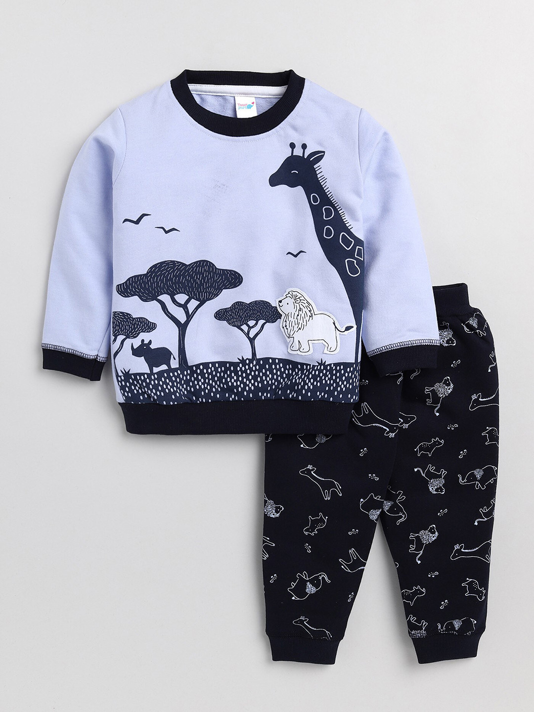 

Toonyport Unisex Kids Blue & Black Printed Top with Trousers