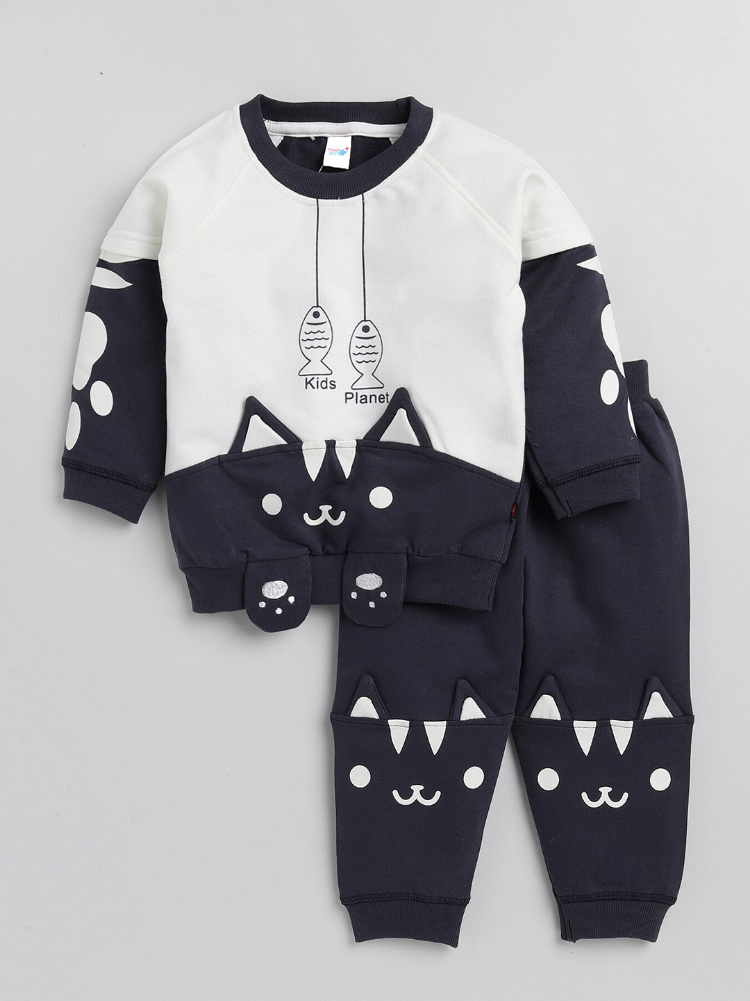 

Toonyport Unisex Kids Navy Blue & White Printed Top with Trousers