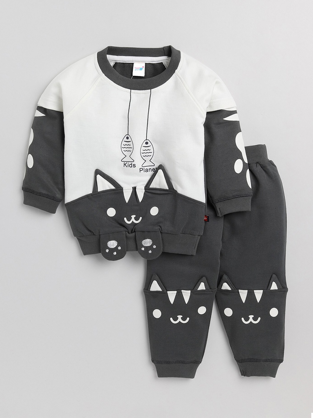 

Toonyport Unisex Kids Grey & White Printed Top with Trousers