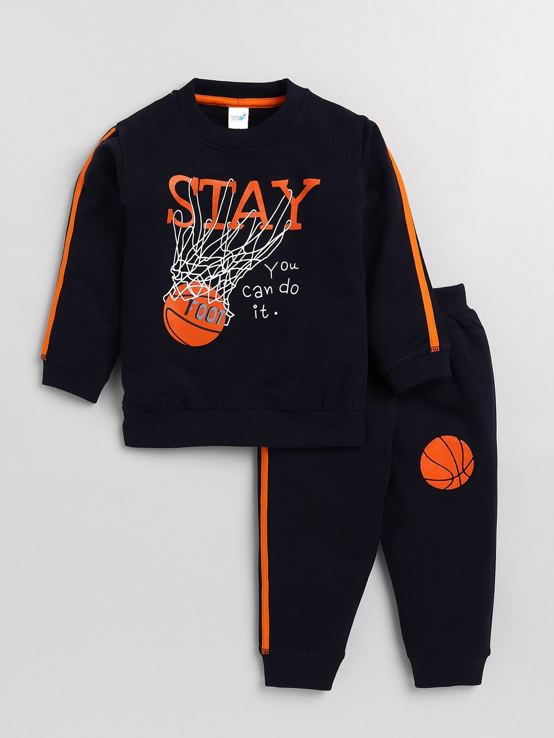 

Toonyport Unisex Kids Navy Blue & Orange Printed Top with Trousers
