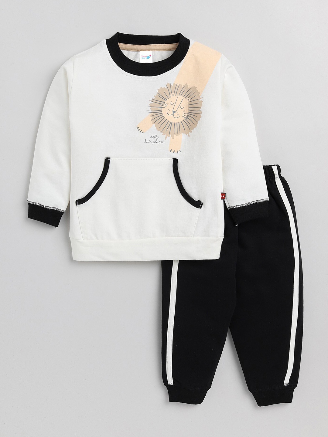

Toonyport Unisex Kids White & Black Printed Top with Trousers