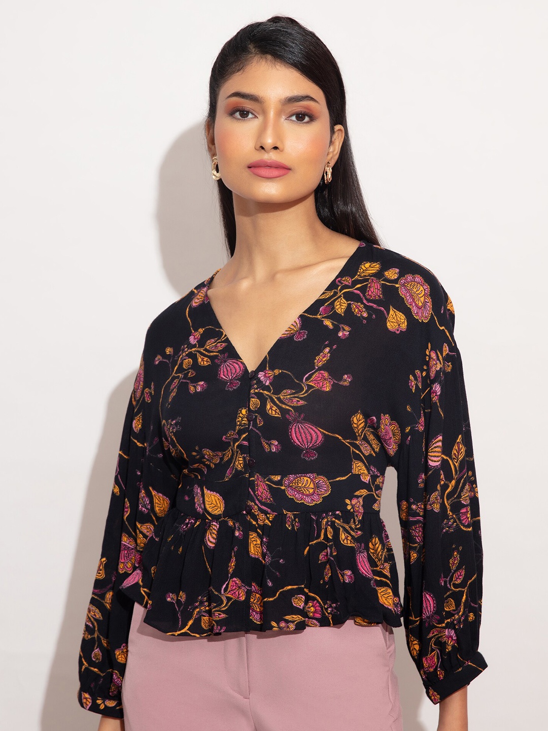 

20Dresses Black Floral Print Wrap Top