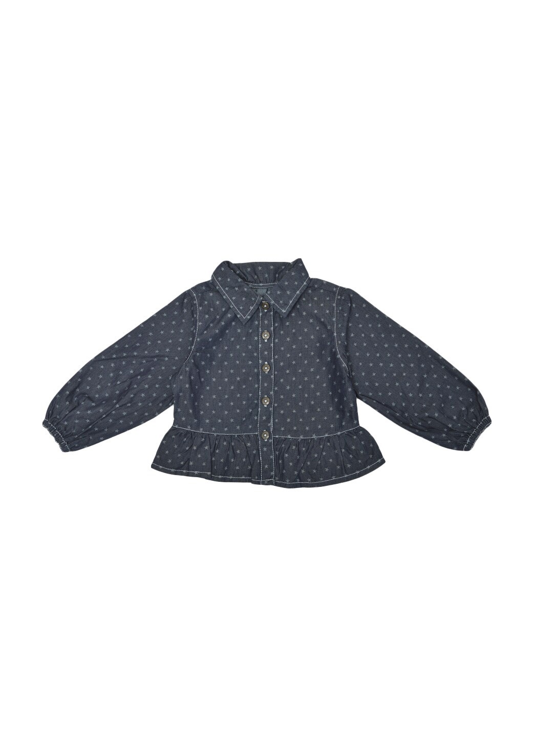 

toothless Blue Print Denim Shirt Style Top