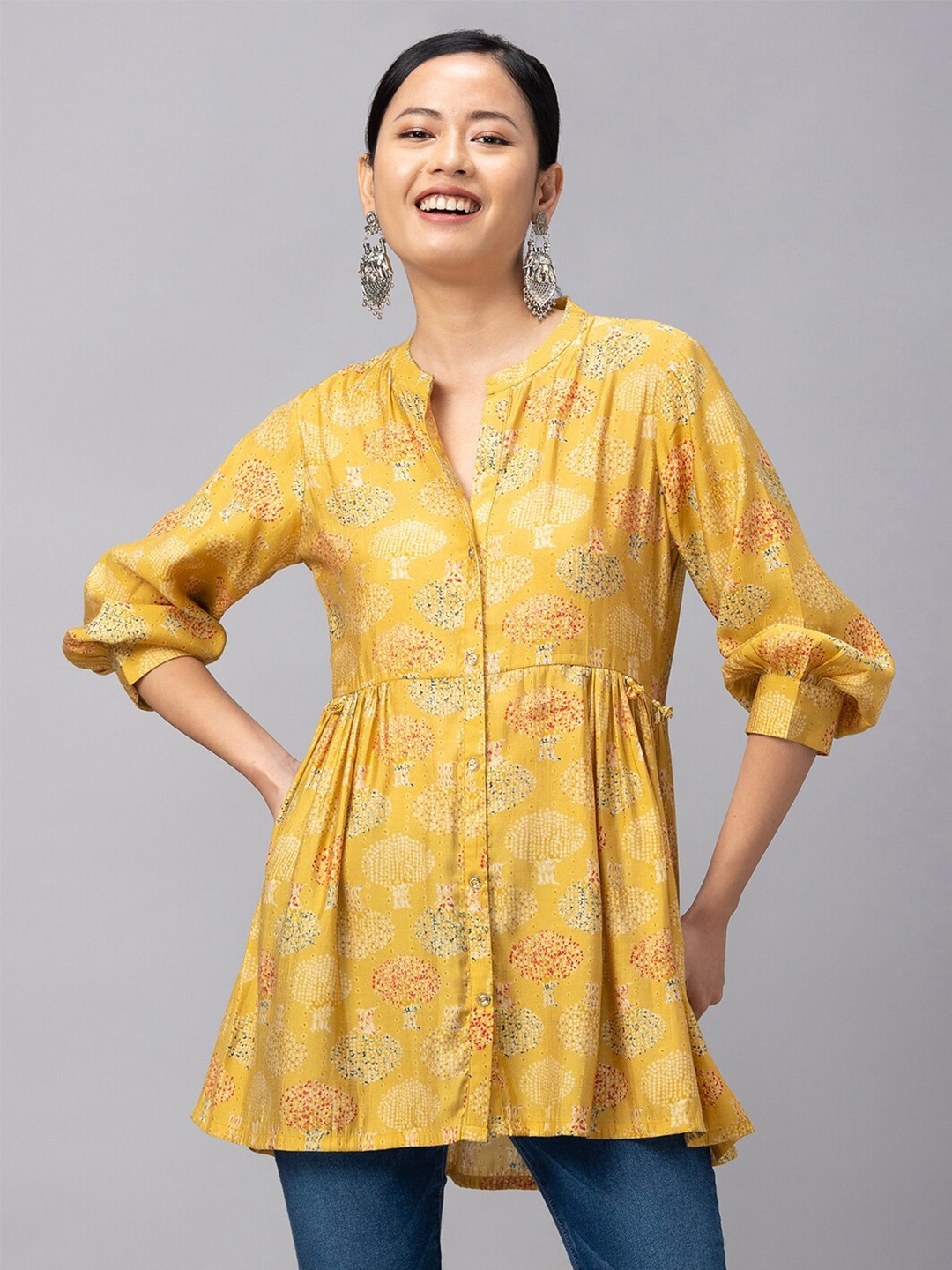 

TANKHI Yellow & Red Modal Printed Tunic