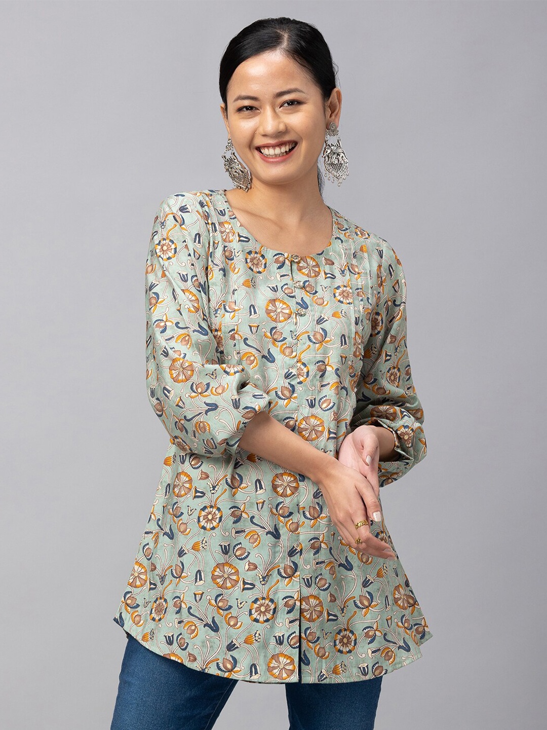 

TANKHI Green & Blue Modal Printed Tunic