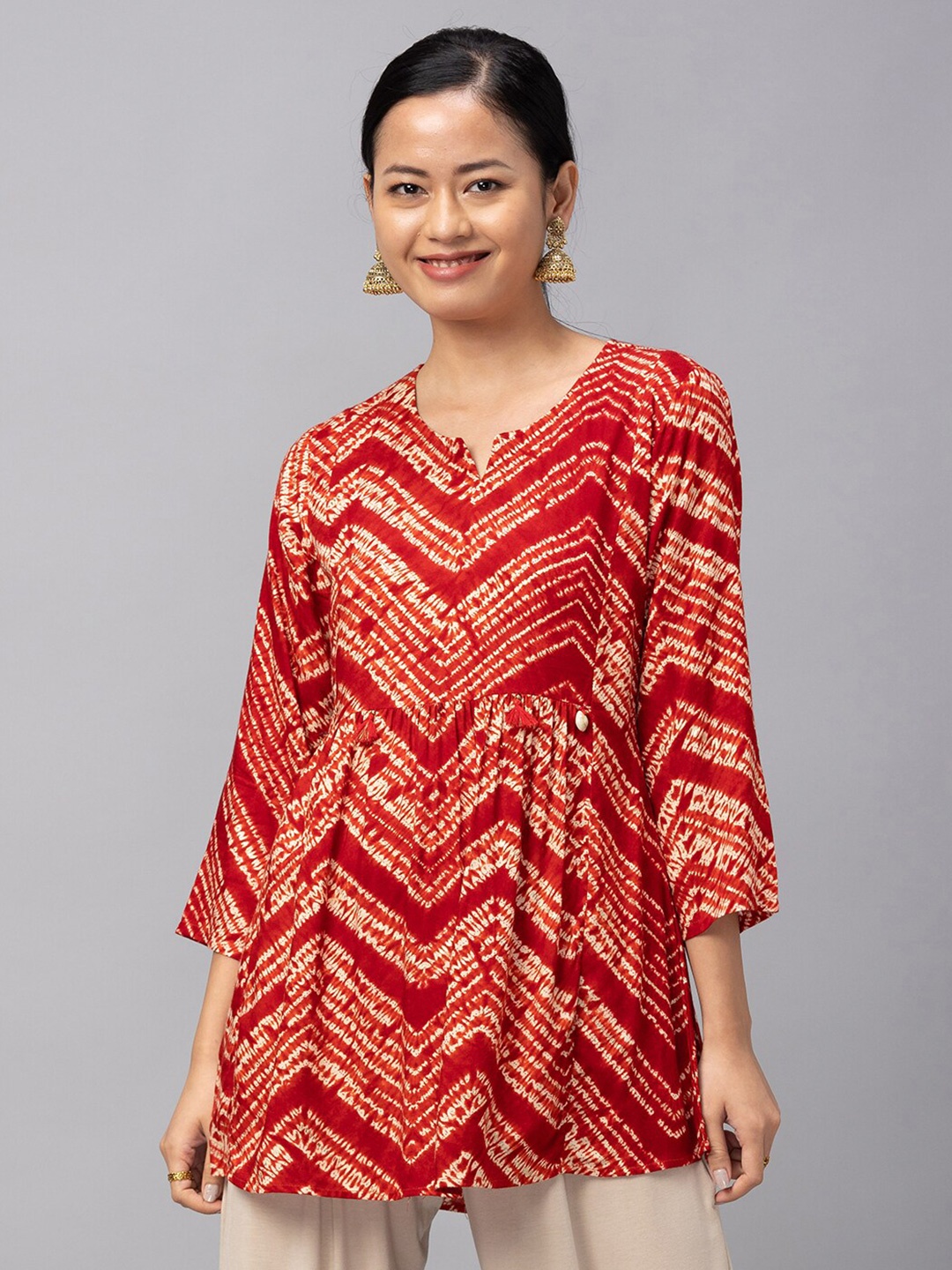 

TANKHI Red & White Printed Tunic