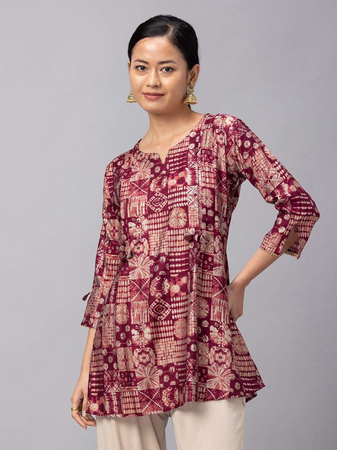 

TANKHI Burgundy & White Printed Tunic
