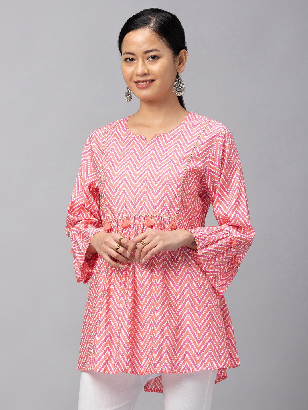 

TANKHI Pink & White Modal Printed Tunic