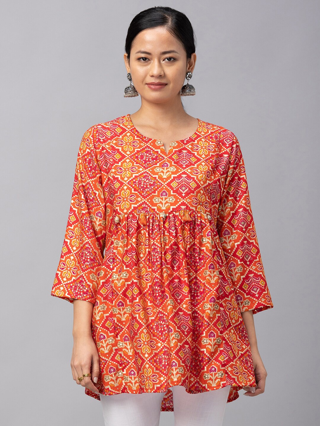 

TANKHI Red & White Modal Printed Tunic