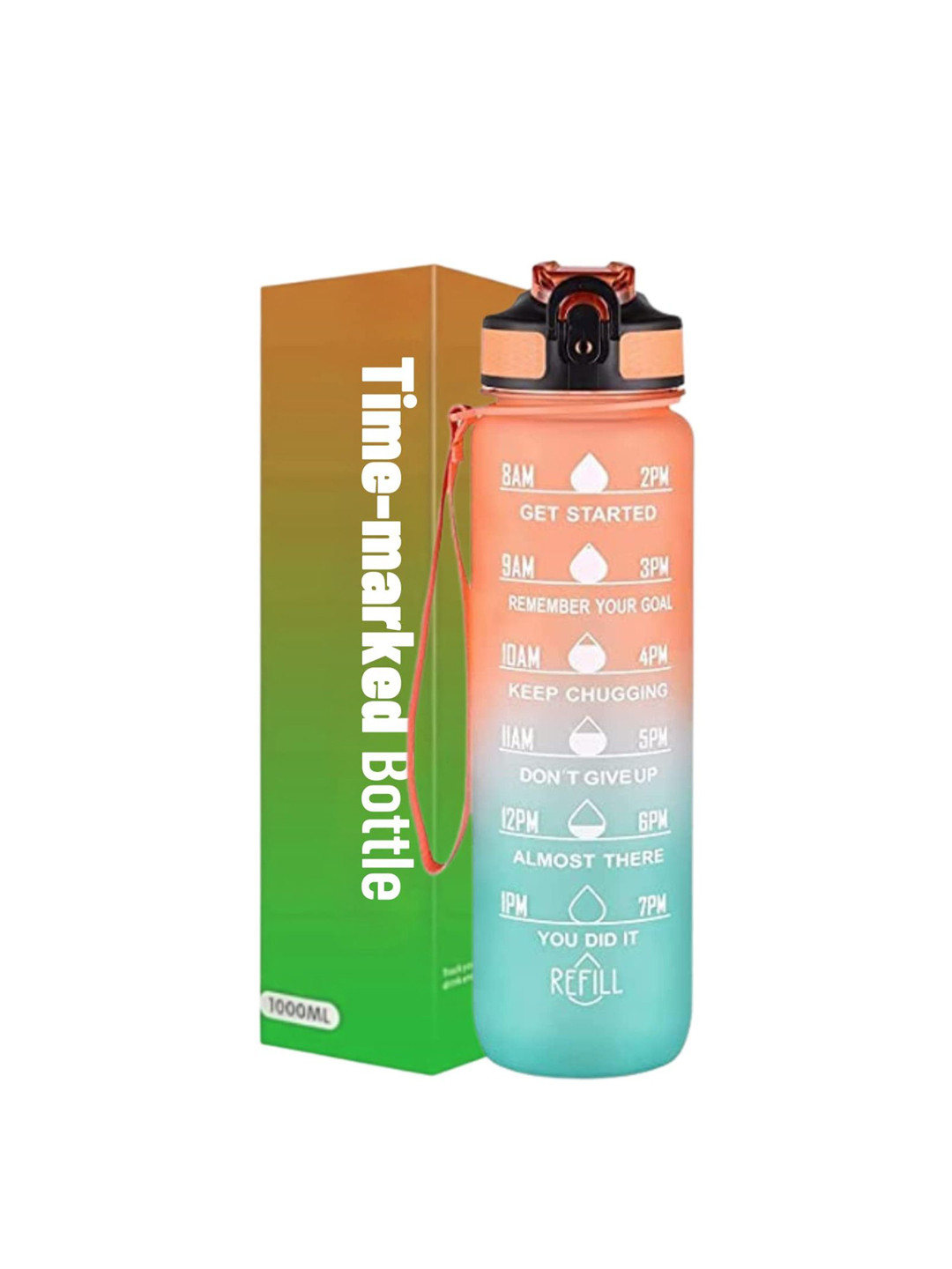 

Frabble8 Green & Orange Motivational Time Markers Sports Sipper Water Bottle 1 litre