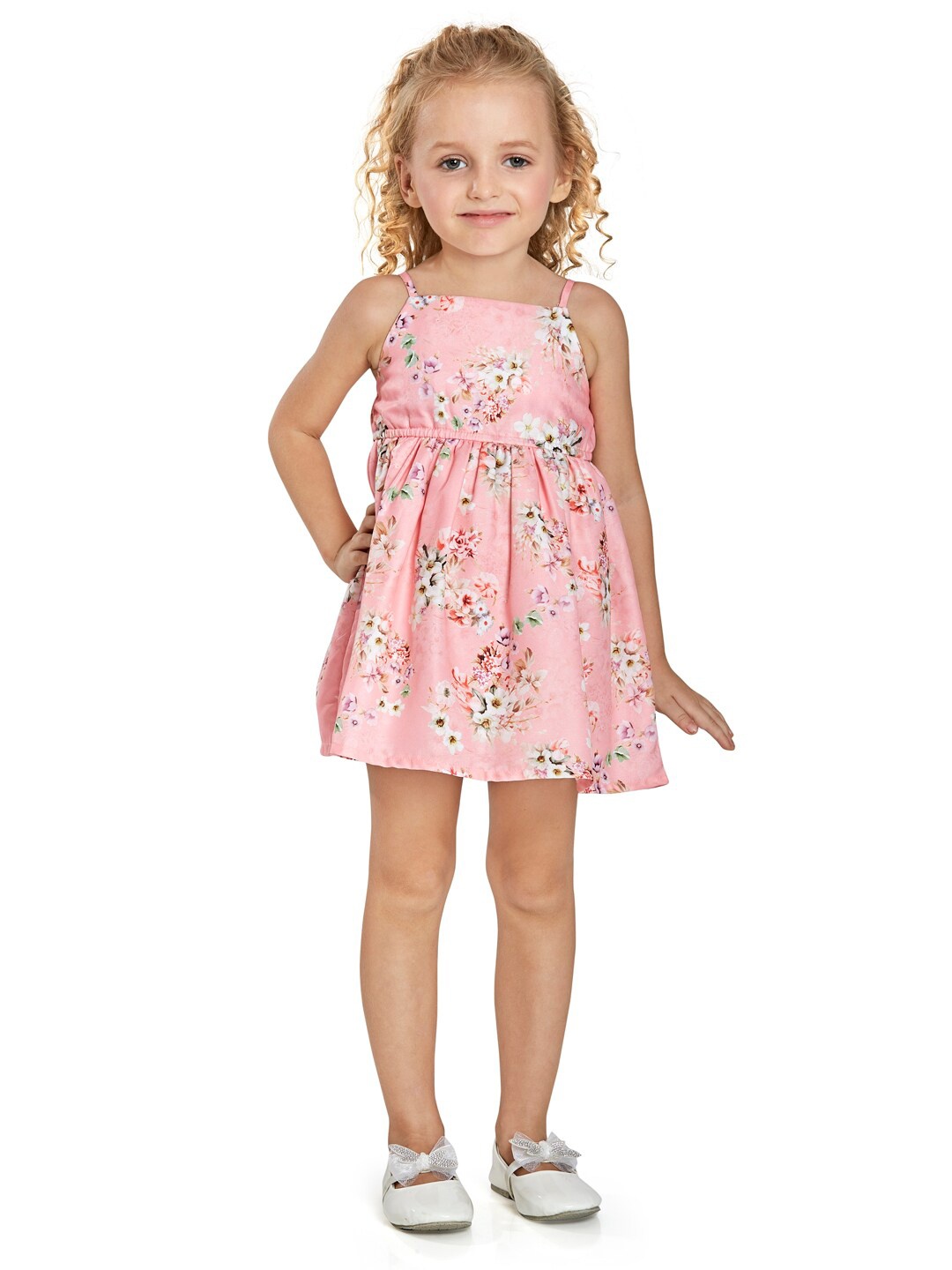 

Peppermint Peach-Coloured Floral Satin A-Line Dress