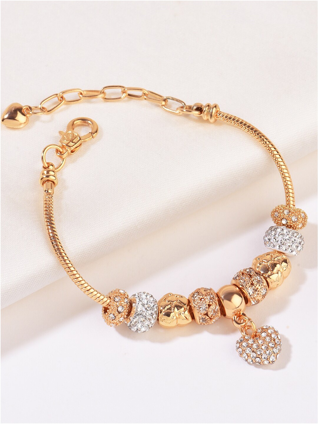 

HOT AND BOLD Women Gold-Toned & White Brass Oxidised Rhodium-Plated Charm Bracelet