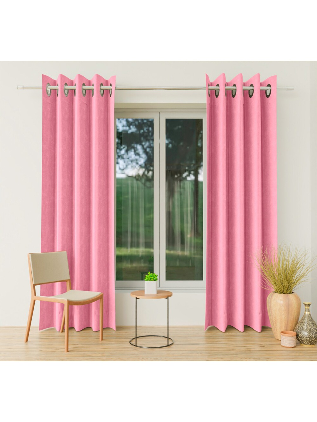 

CURIOUS LIFESTYLE Pink Set of 2 Room Darkening Door Curtain