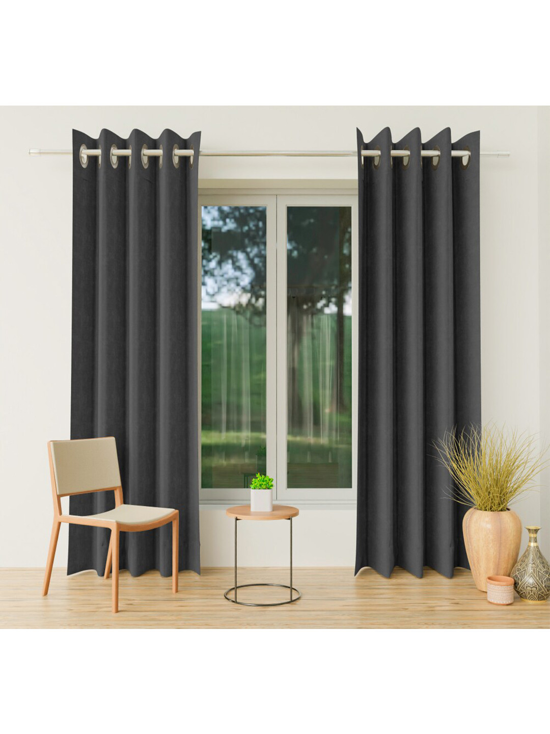 

CURIOUS LIFESTYLE Grey Set of 2 Room Darkening Window Curtain
