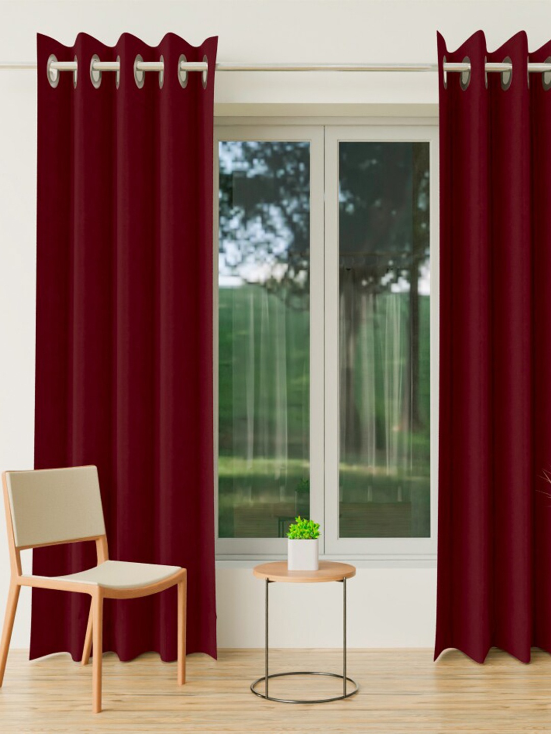 

CURIOUS LIFESTYLE Maroon Set of 2 Room Darkening Window Curtain