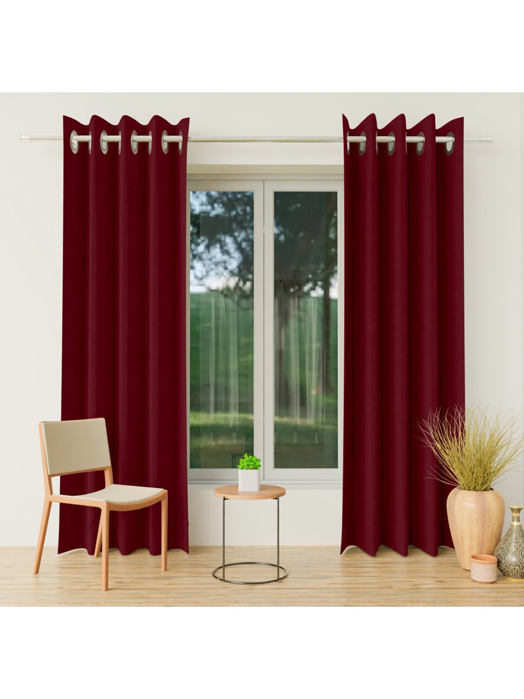

CURIOUS LIFESTYLE Maroon Set of 2 Room Darkening Door Curtain