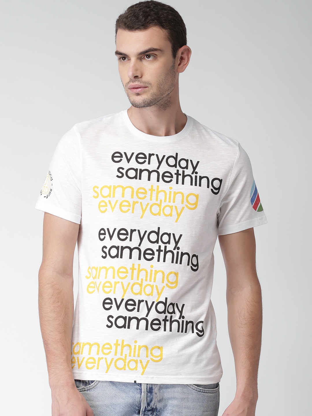 

Celio Men White Printed Round Neck Pure Cotton T-shirt