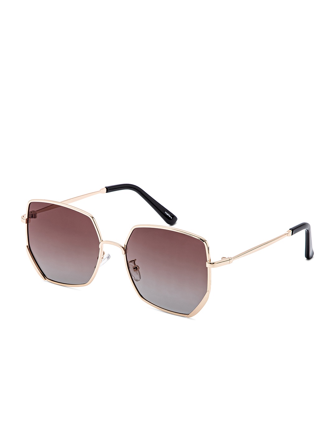 Intellilens Unisex Brown Lens & Gold-Toned Rectangle Sunglasses with Polarised Lens