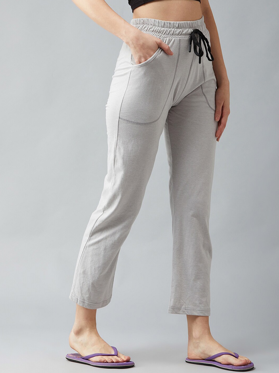 

Blinkin Women Grey Solid Cotton Lounge Pants, Grey melange
