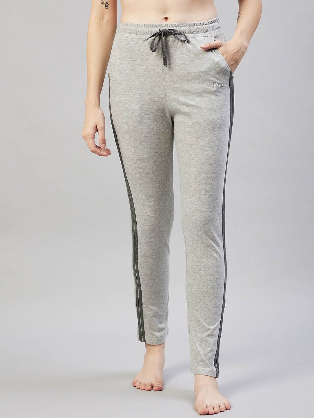 

Blinkin Women Grey Solid Cotton Lounge Pants, Grey melange