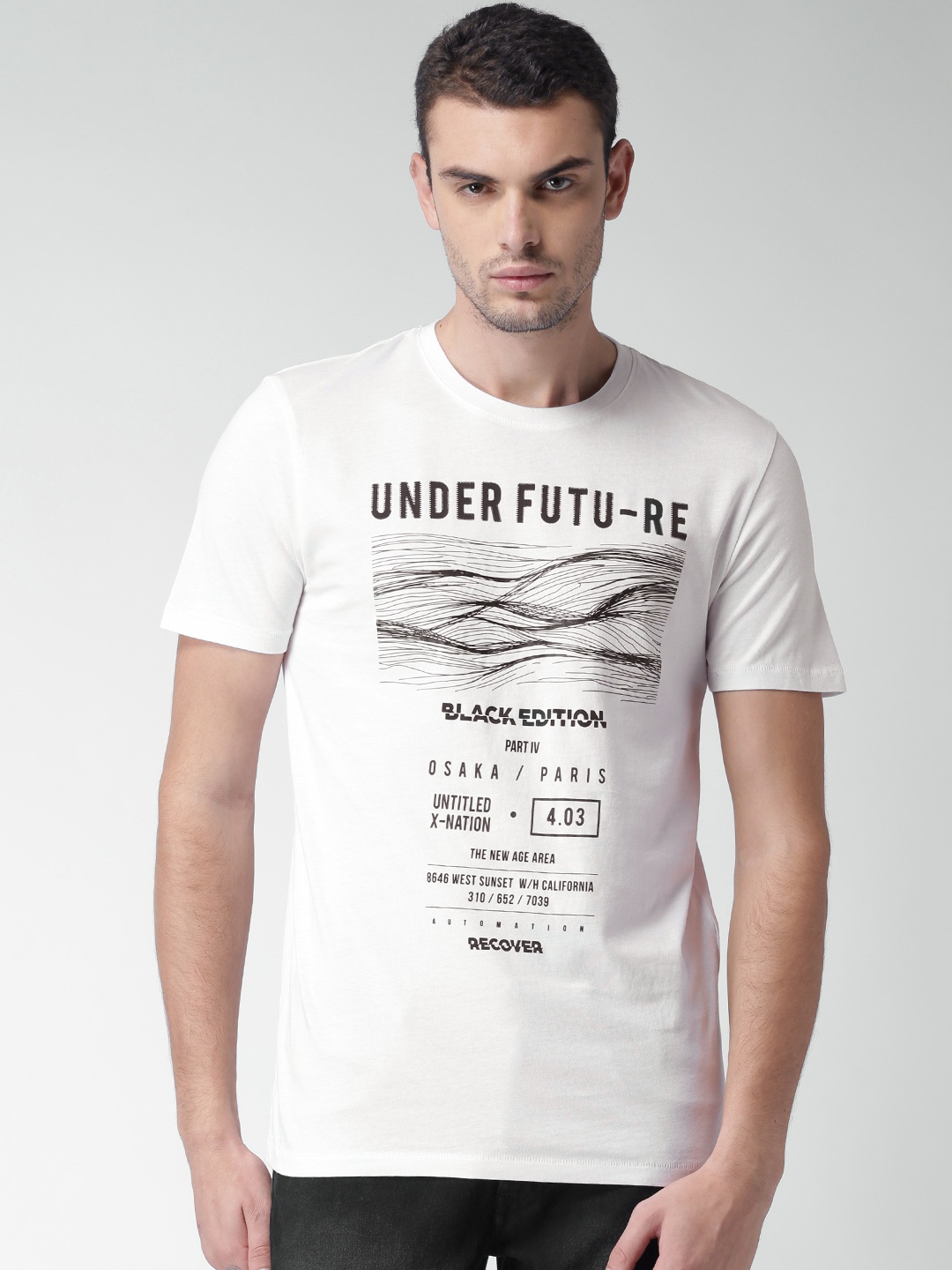 

Celio Men White Printed Round Neck Pure Cotton T-shirt