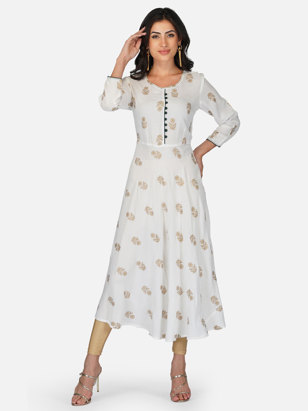 

Aarti Fashion Women White Ethnic Motifs Pure Cotton Printed Anarkali Kurta