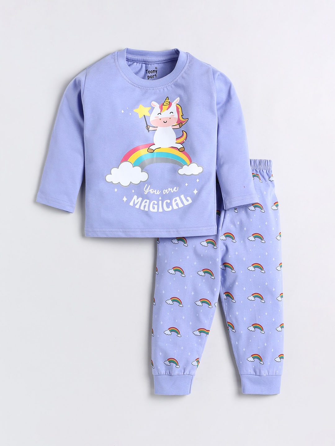 

Toonyport Unisex Kids Lavender & White Printed T-shirt with Pyjamas