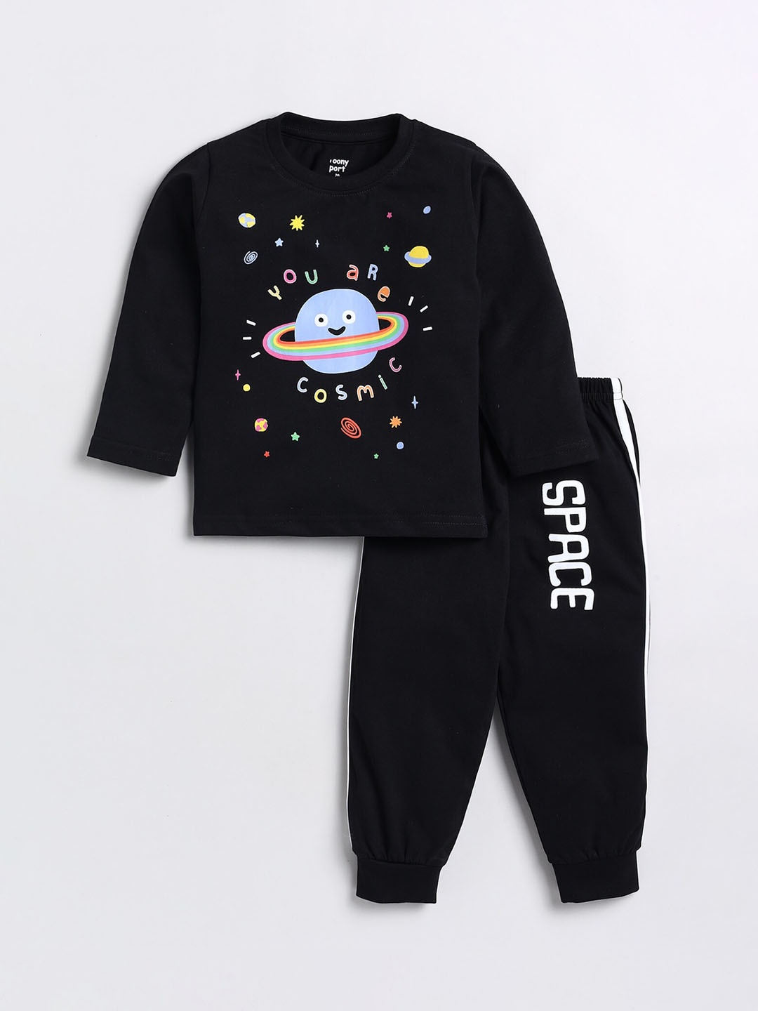 

Toonyport Unisex Kids Black Printed T-shirt with Trousers