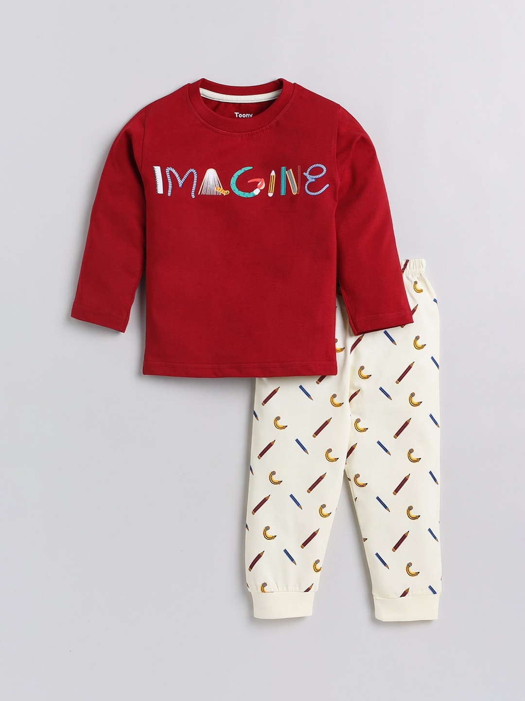 

Toonyport Unisex Kids Maroon & Beige Printed T-shirt with Trousers