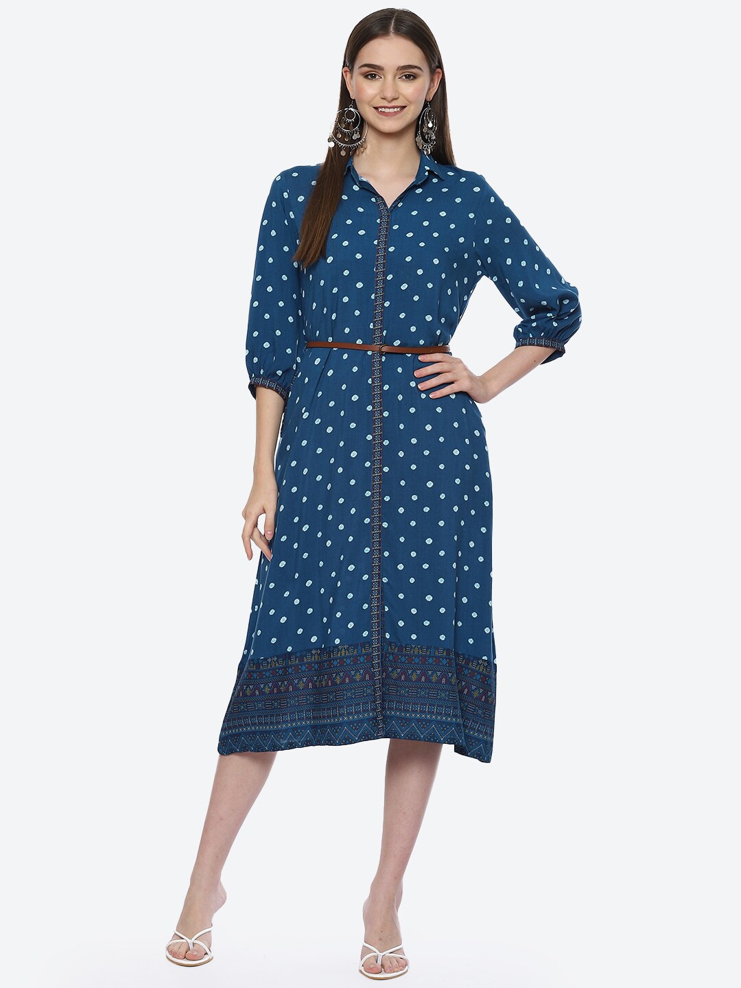 

Rangriti Blue Ethnic Motifs Ethnic Shirt Midi Dress