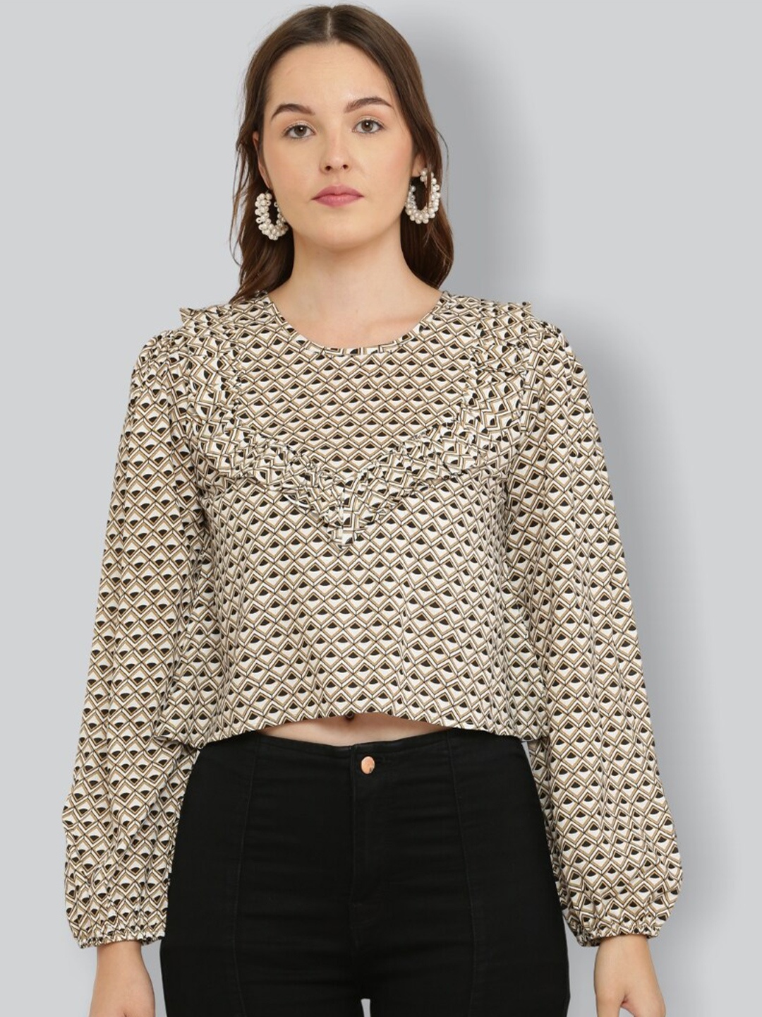 

The Label Bar Beige Geometric Print Top